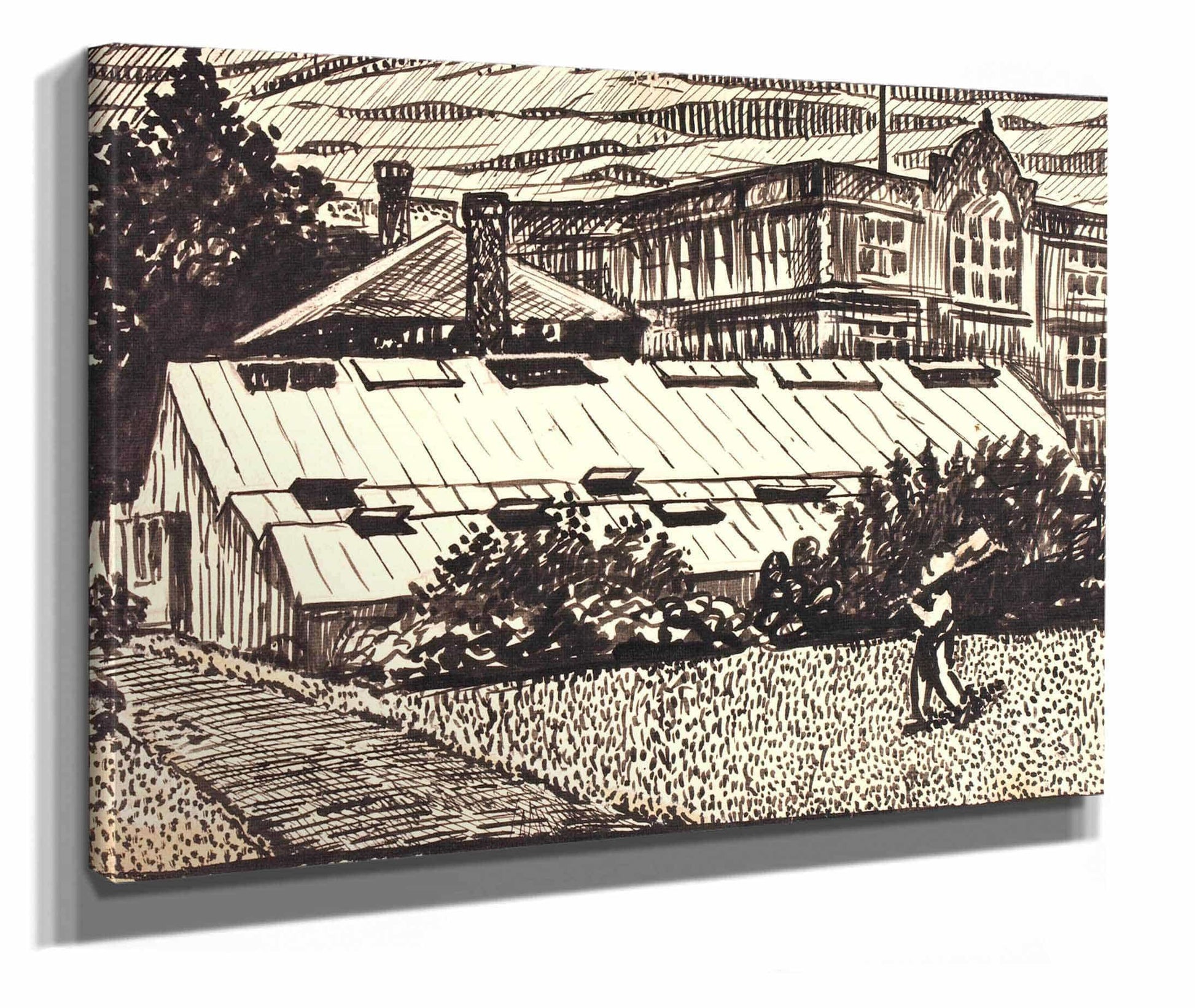 Untitled Figure And Buildings by Henry Lyman Sayen