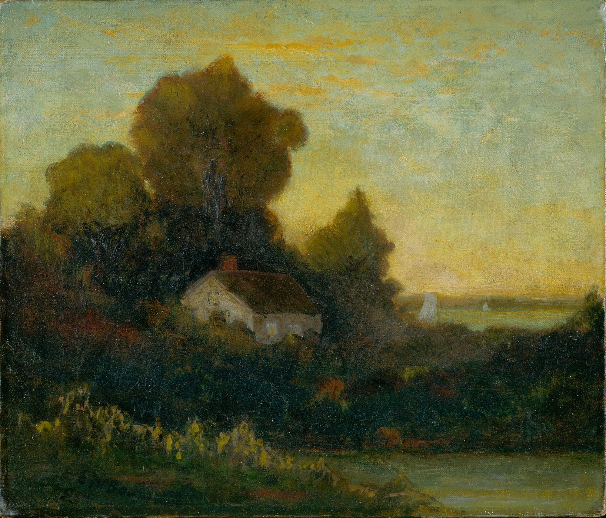 Untitled House In Woods Near Lake by Edward Mitchell Bannister