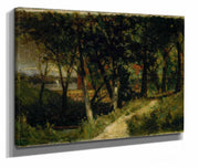 Untitled Landscape Forest Scene With Red Fence And Building by Edward Mitchell Bannister
