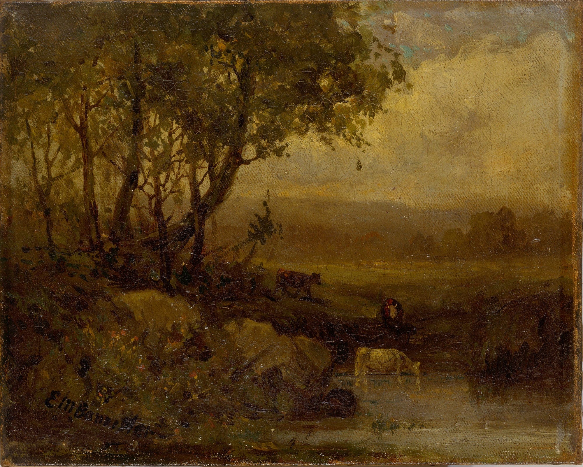 Untitled Landscape Riverbank Three Cows by Edward Mitchell Bannister