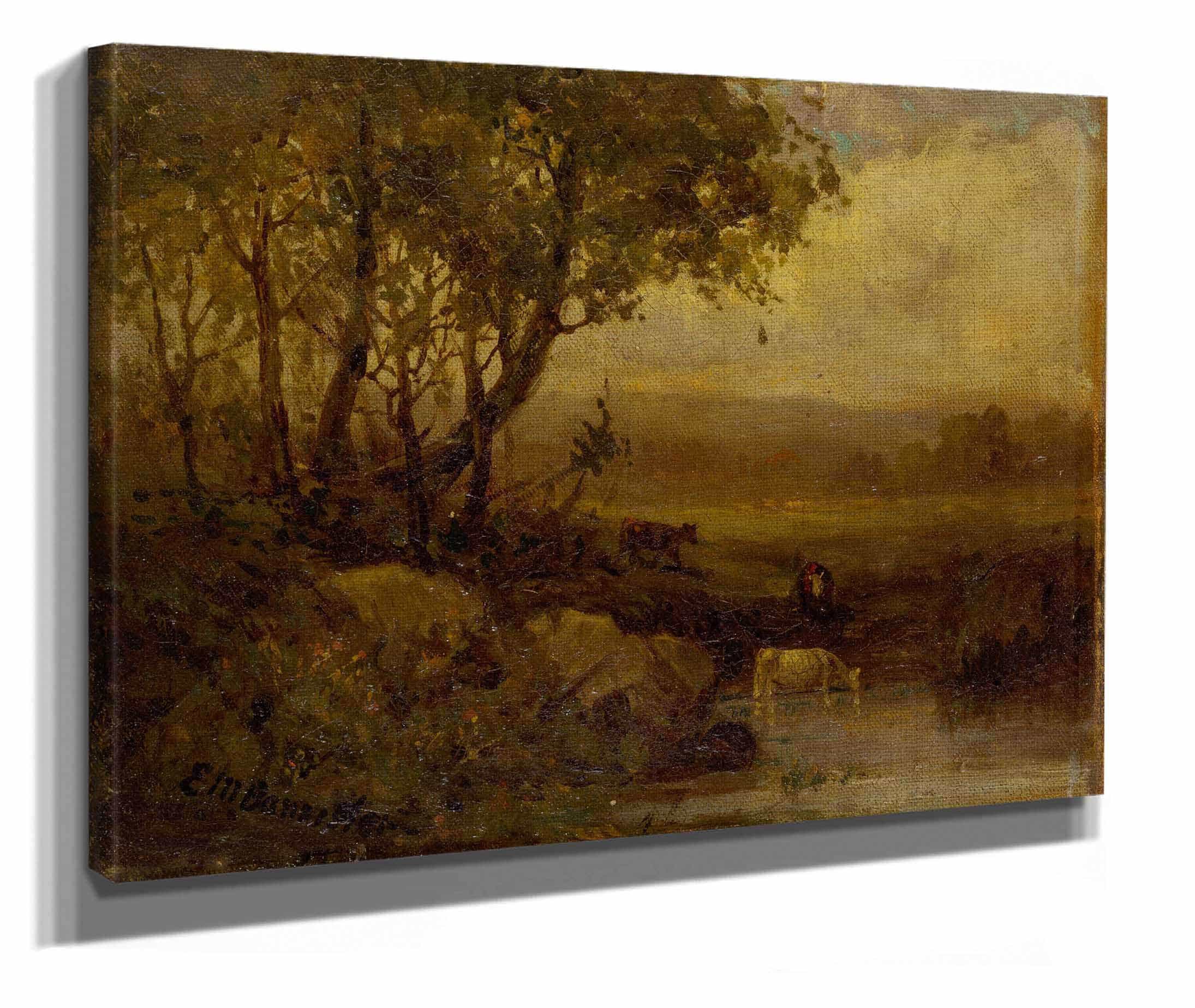Untitled Landscape Riverbank Three Cows by Edward Mitchell Bannister