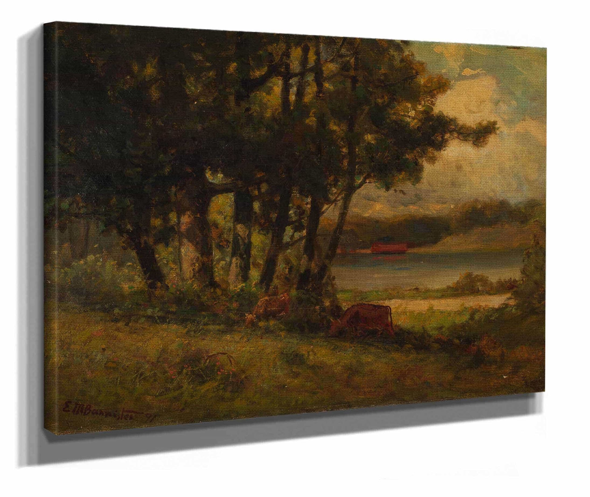 Untitled Landscape With Cows Grazing Near River by Edward Mitchell Bannister