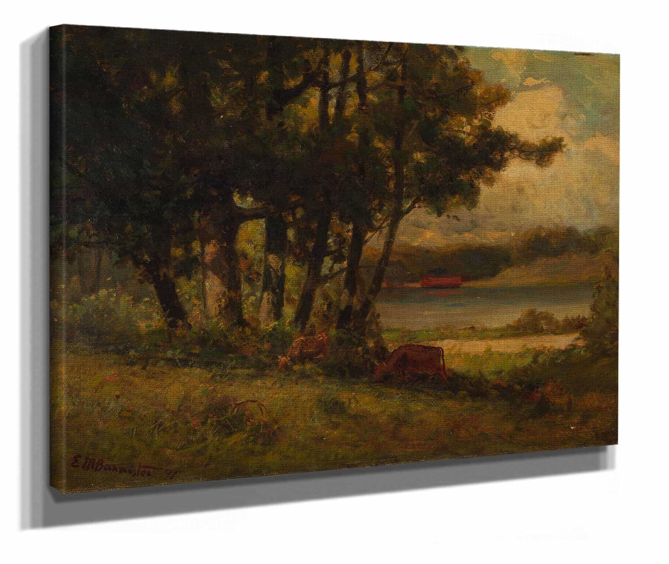 Untitled Landscape With Cows Grazing Near River by Edward Mitchell Bannister