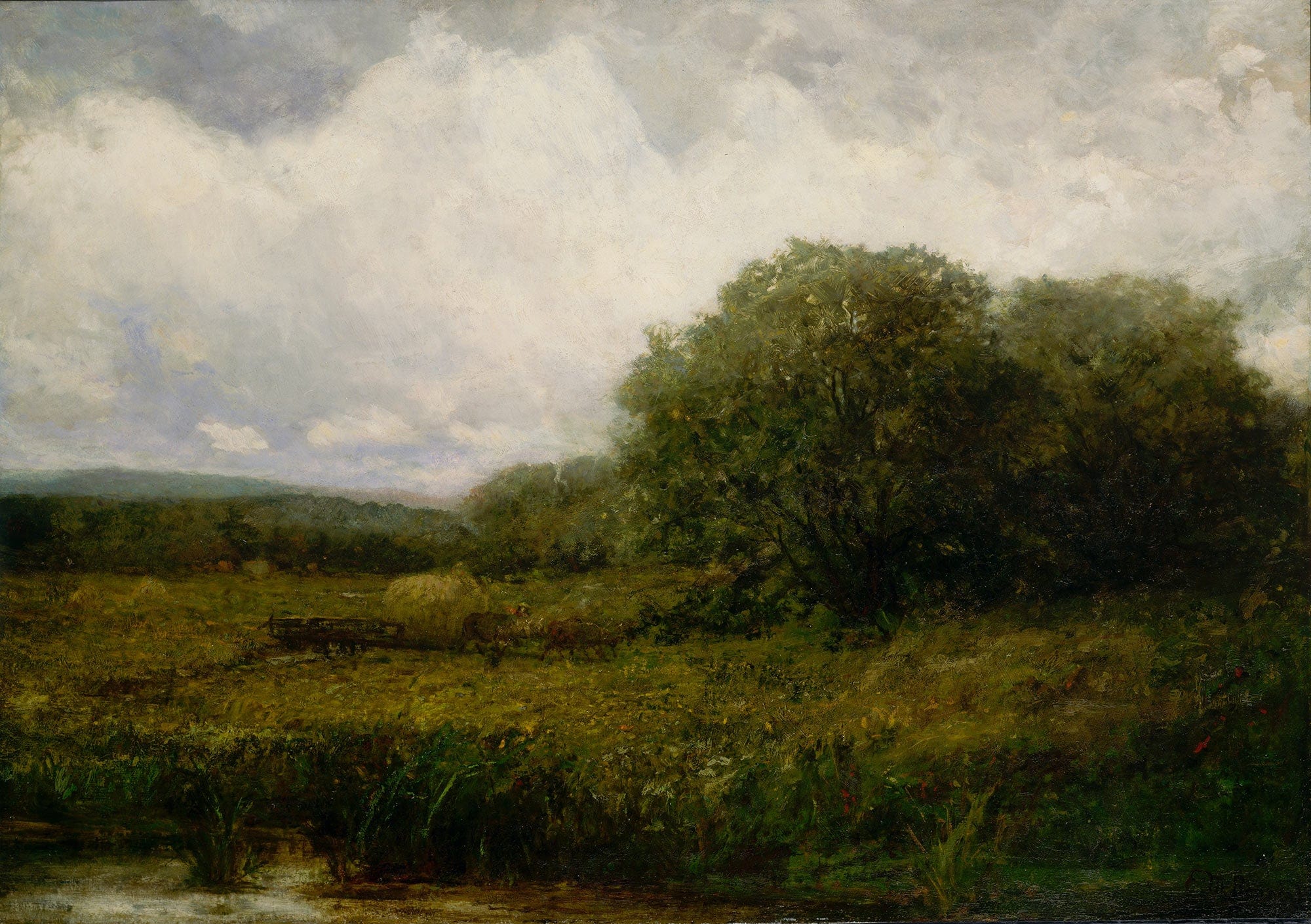 Untitled Landscape With Oxen And Haycart Crossing Bridge by Edward Mitchell Bannister