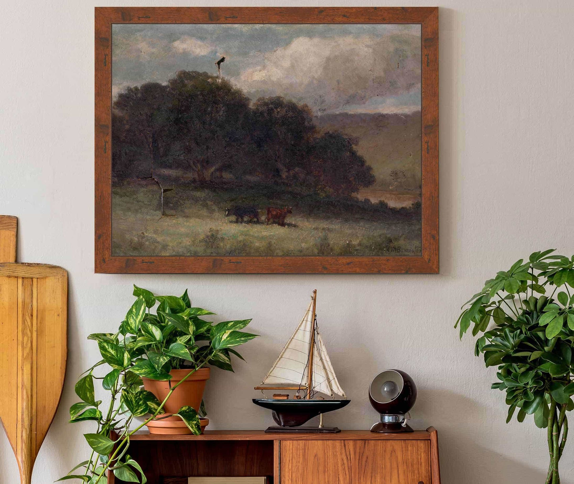 Untitled Landscape With Trees And Two Cows In Meadow by Edward Mitchell Bannister
