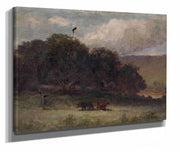 Untitled Landscape With Trees And Two Cows In Meadow by Edward Mitchell Bannister
