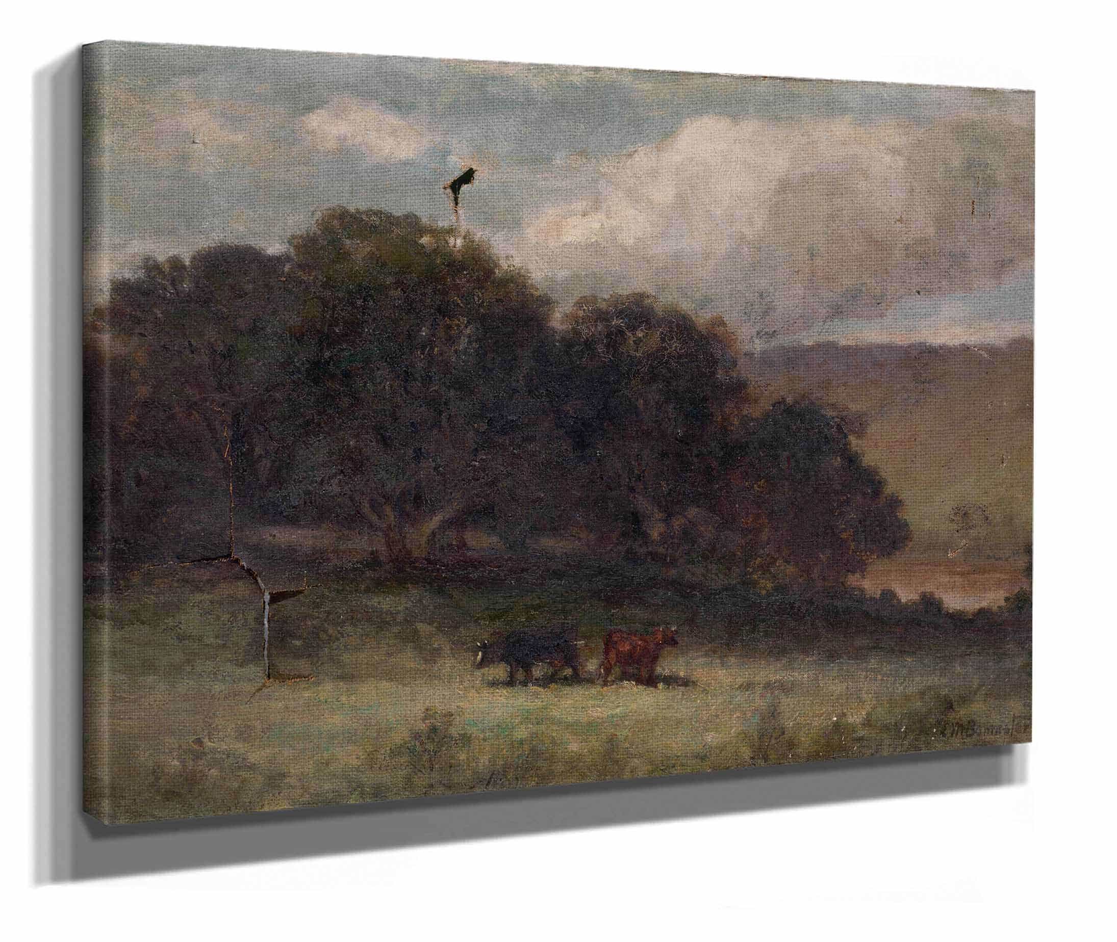 Untitled Landscape With Trees And Two Cows In Meadow by Edward Mitchell Bannister
