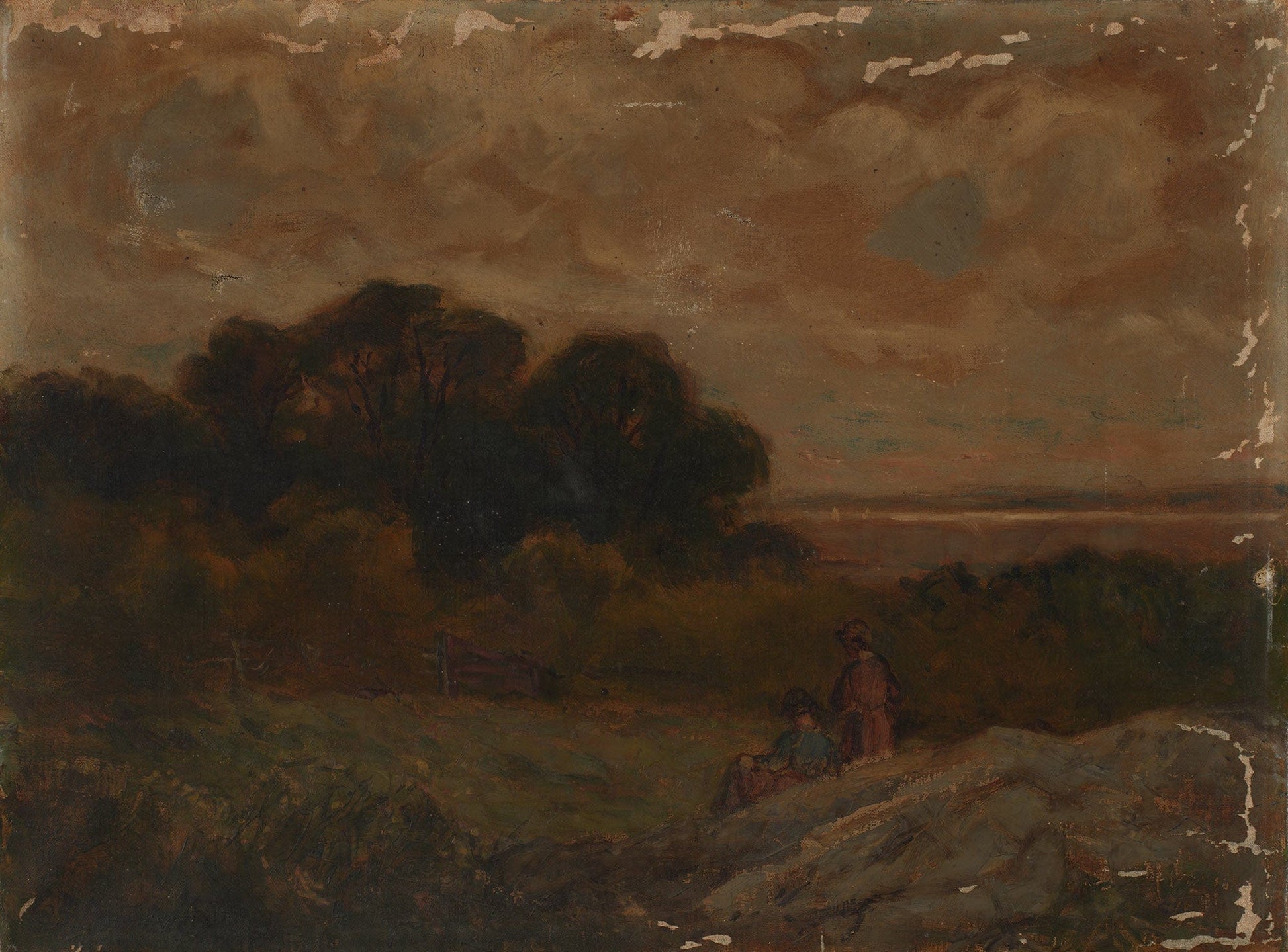 Untitled Landscape With Two Women Reclining On Rocks by Edward Mitchell Bannister