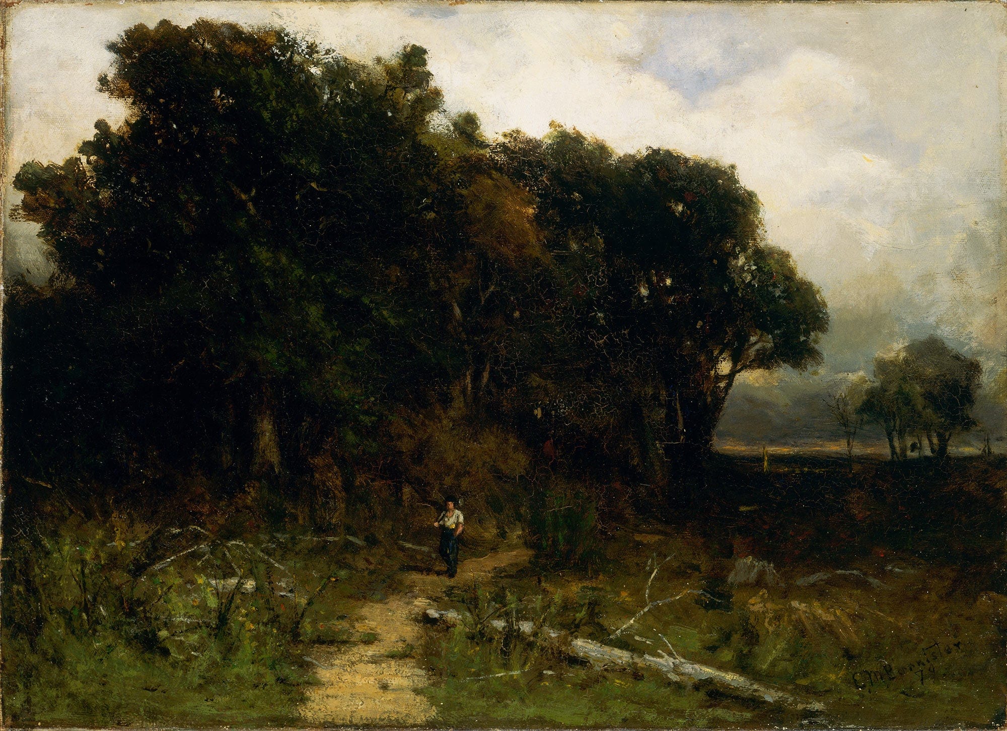 Untitled Landscape Woodcutter On Path by Edward Mitchell Bannister