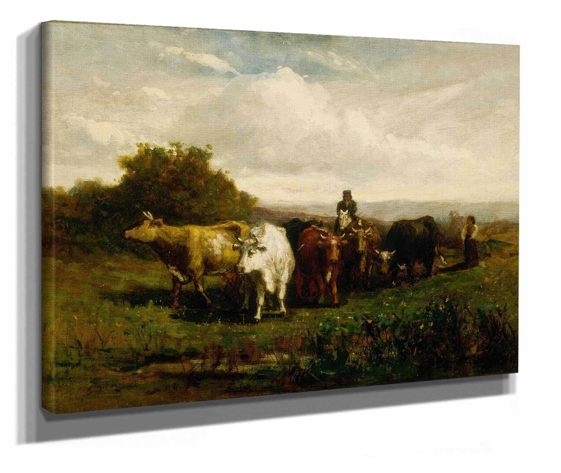 Untitled Man On Horseback Woman On Foot Driving Cattle by Edward Mitchell Bannister
