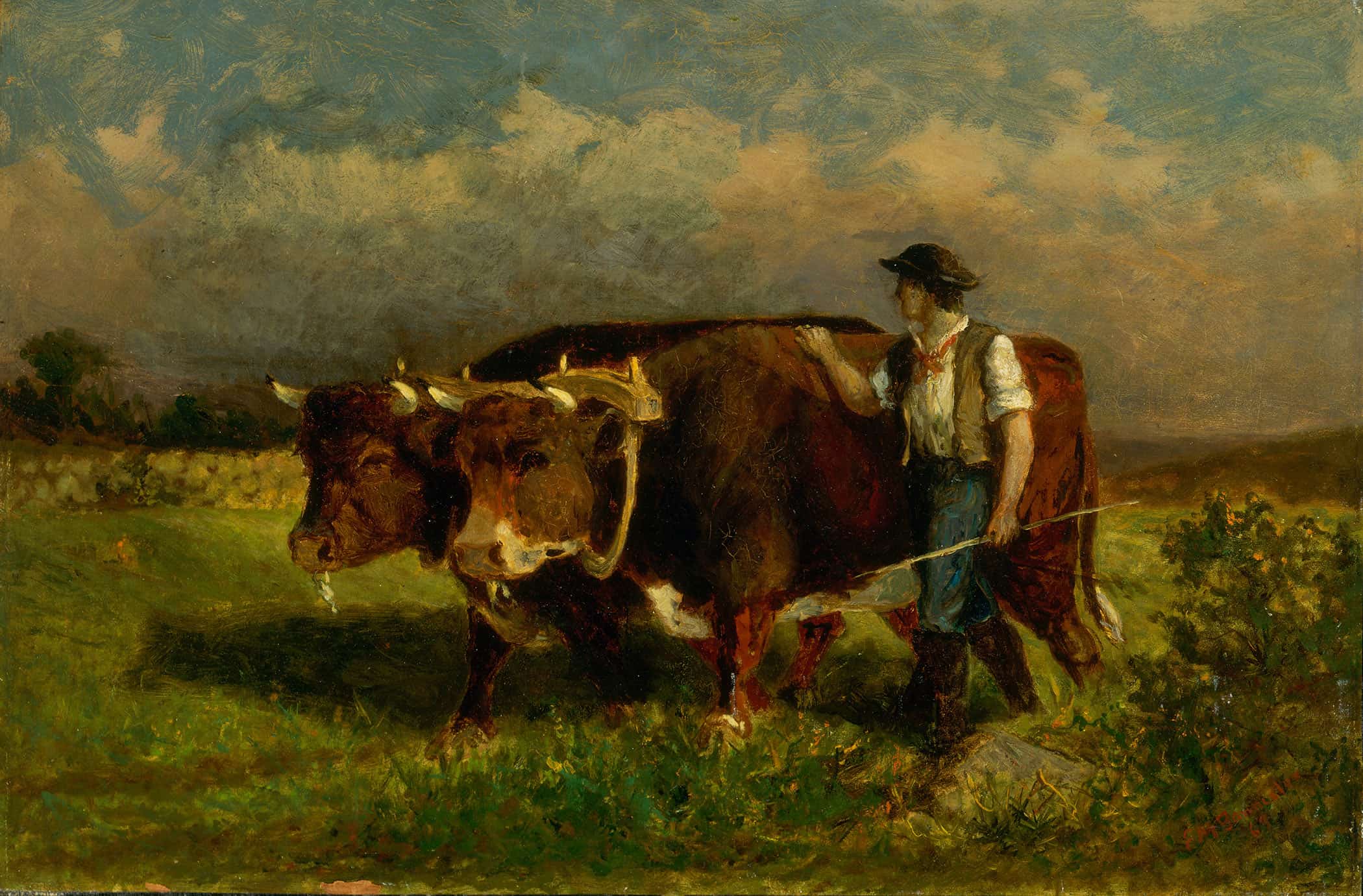 Untitled Man With Two Oxen by Edward Mitchell Bannister