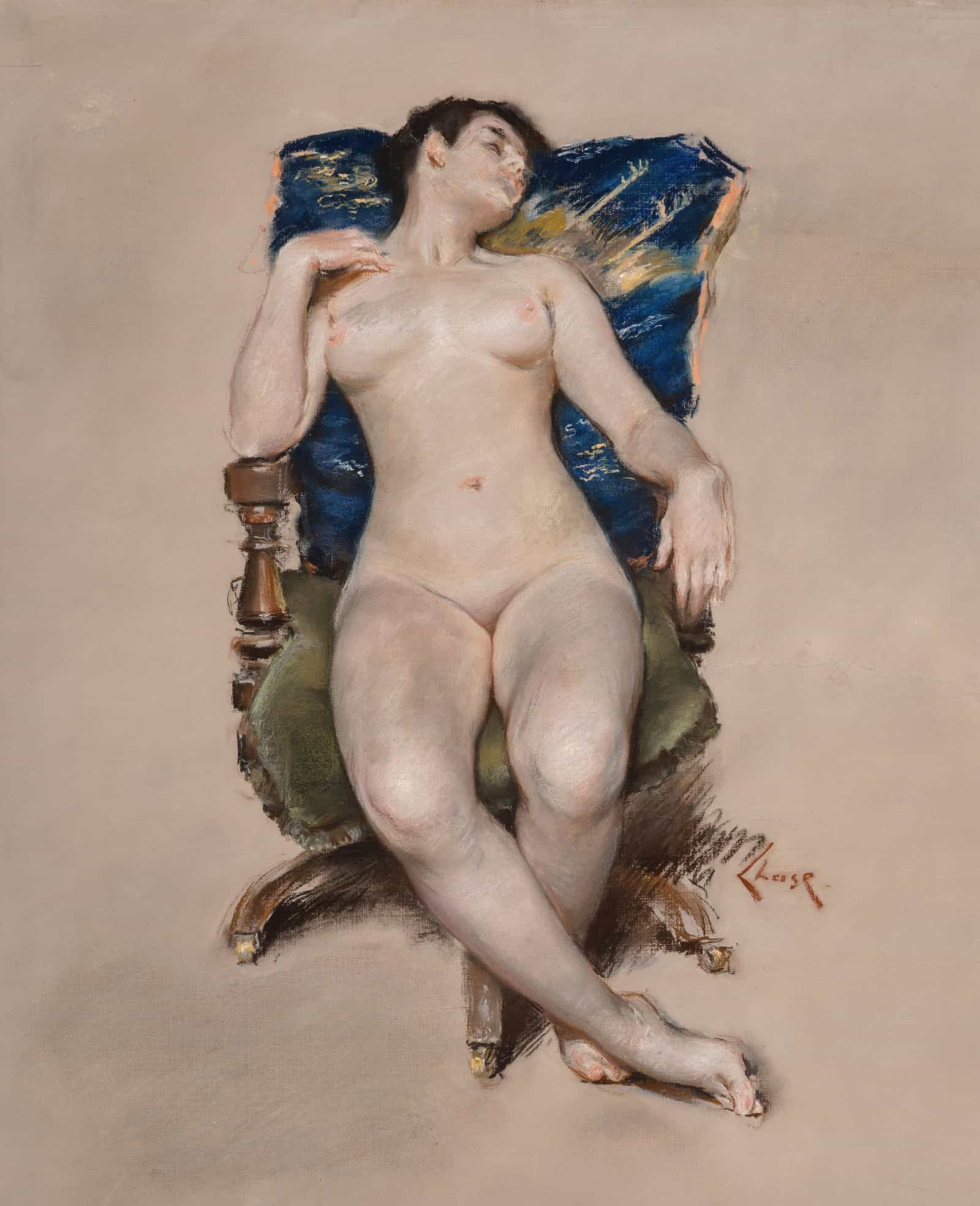 Untitled Nude Resting In A Chair by William Merritt Chase