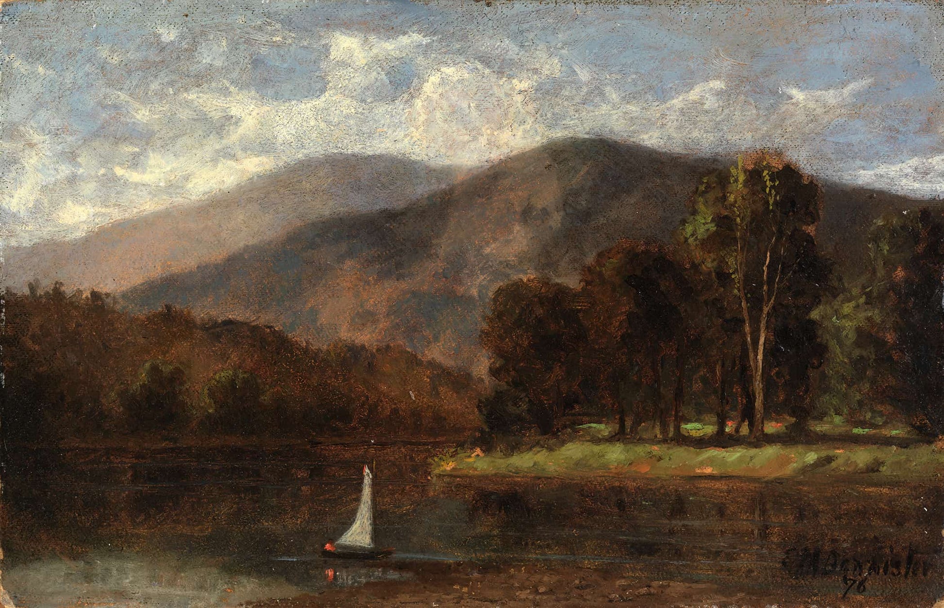 Untitled Sailboat In River by Edward Mitchell Bannister