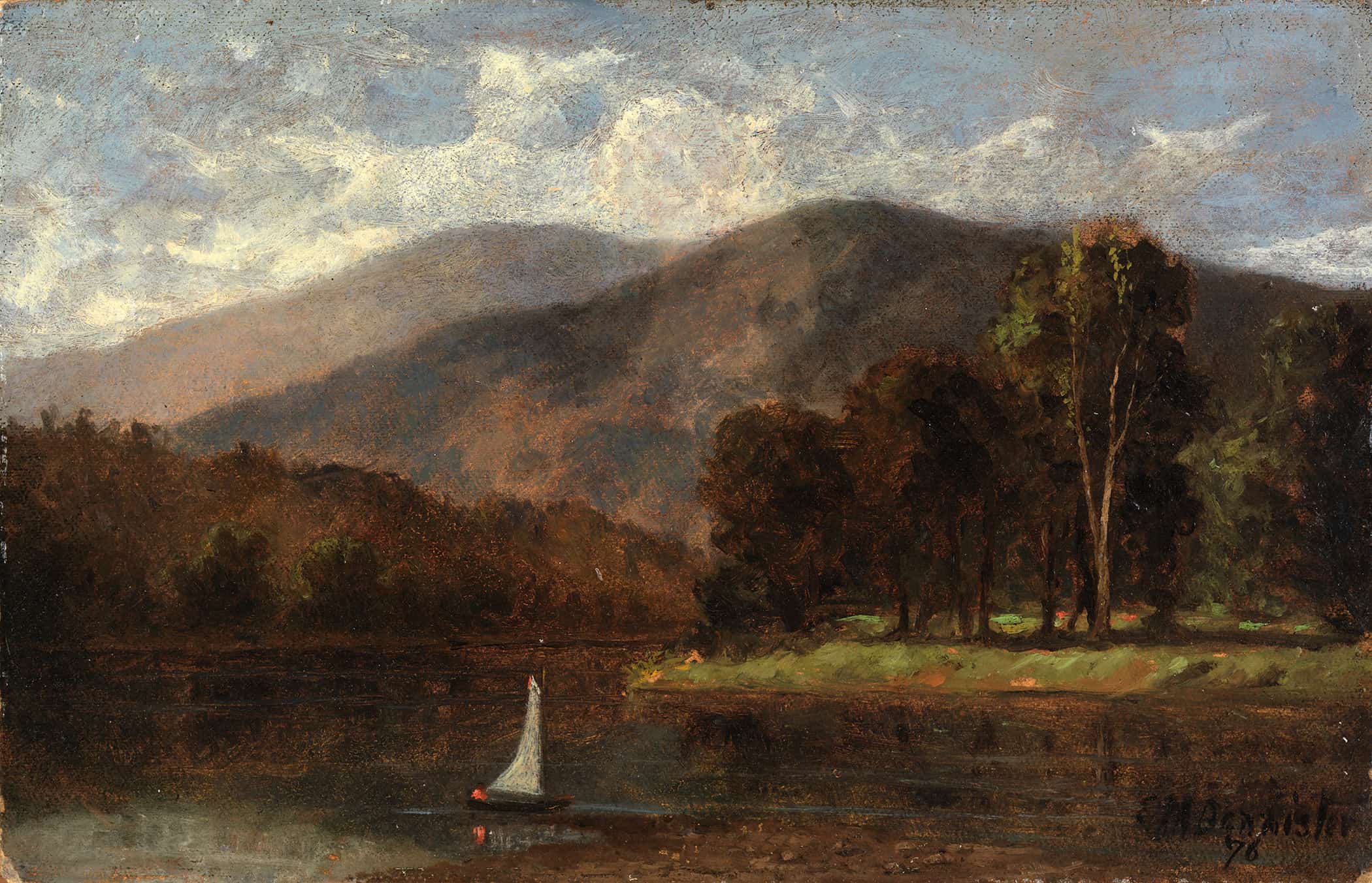 Untitled Sailboat In River by Edward Mitchell Bannister