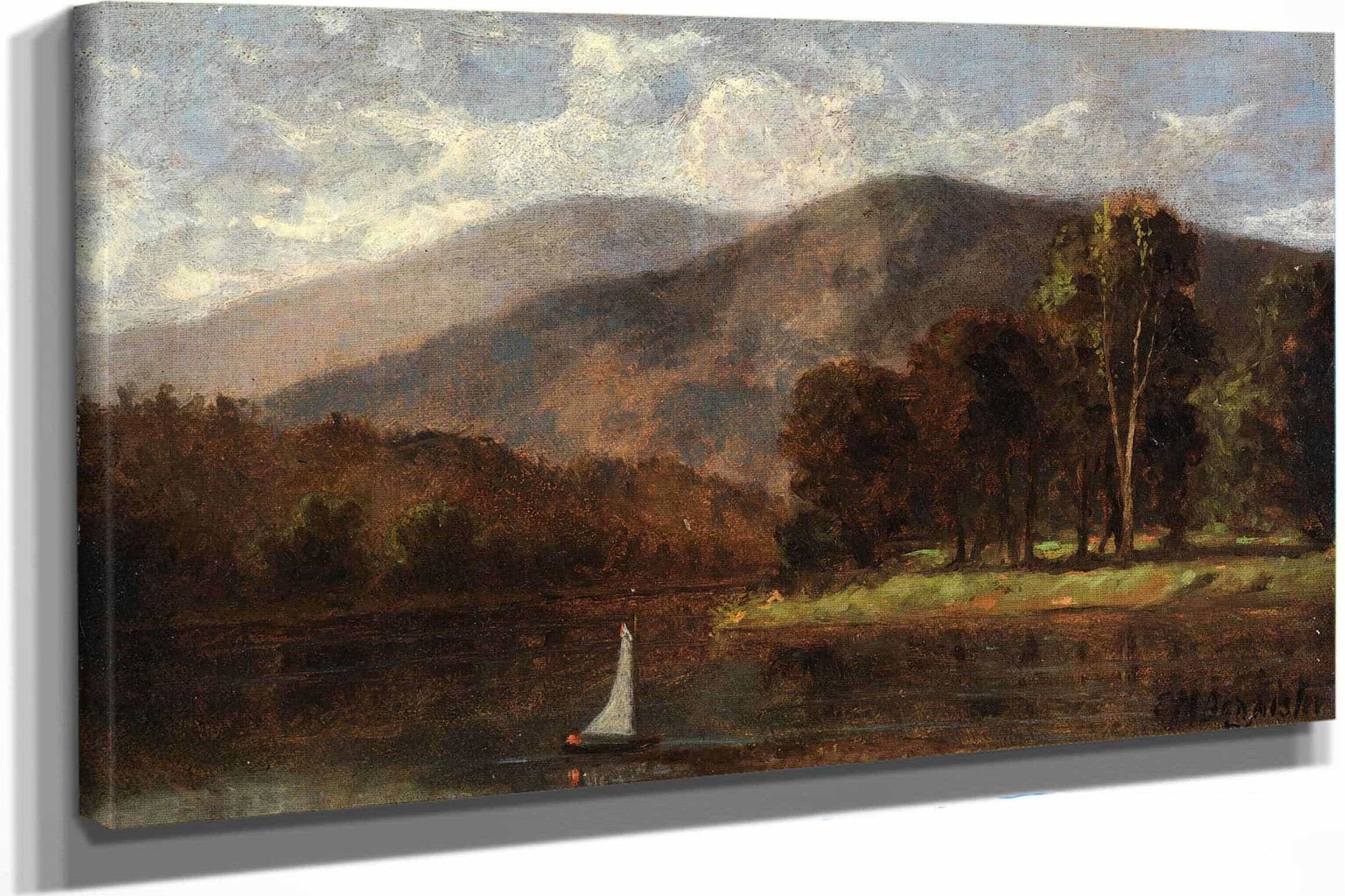 Untitled Sailboat In River by Edward Mitchell Bannister