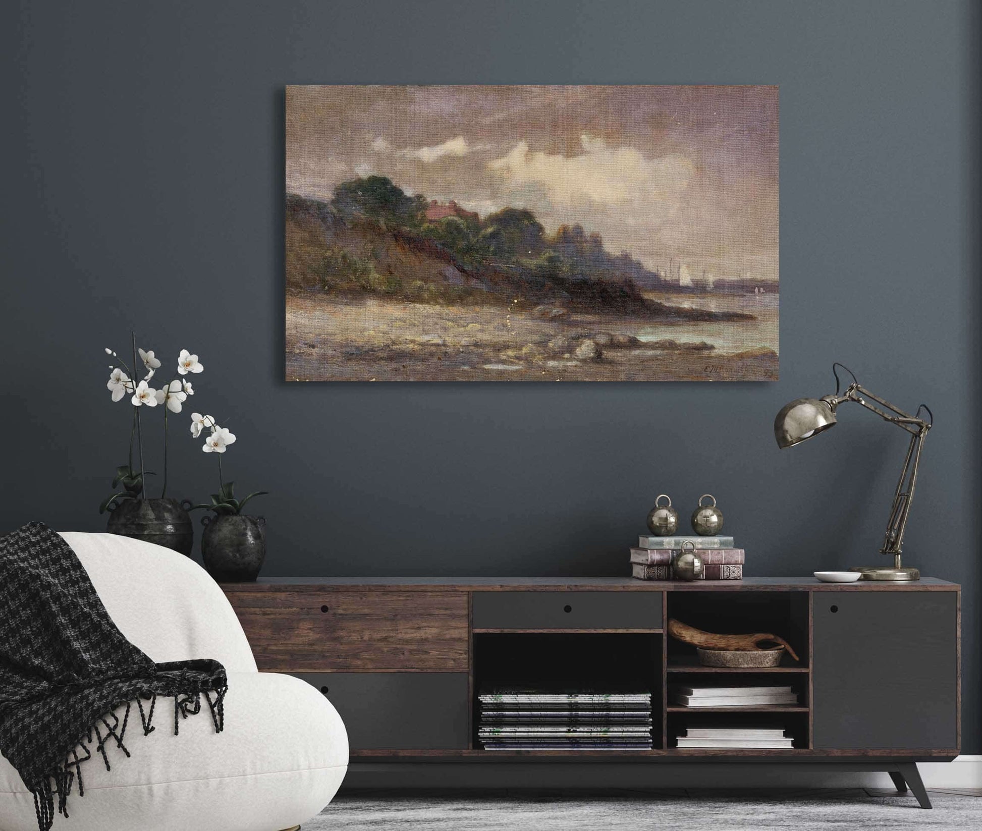 Untitled Shoreline With Sailboats And Roof by Edward Mitchell Bannister