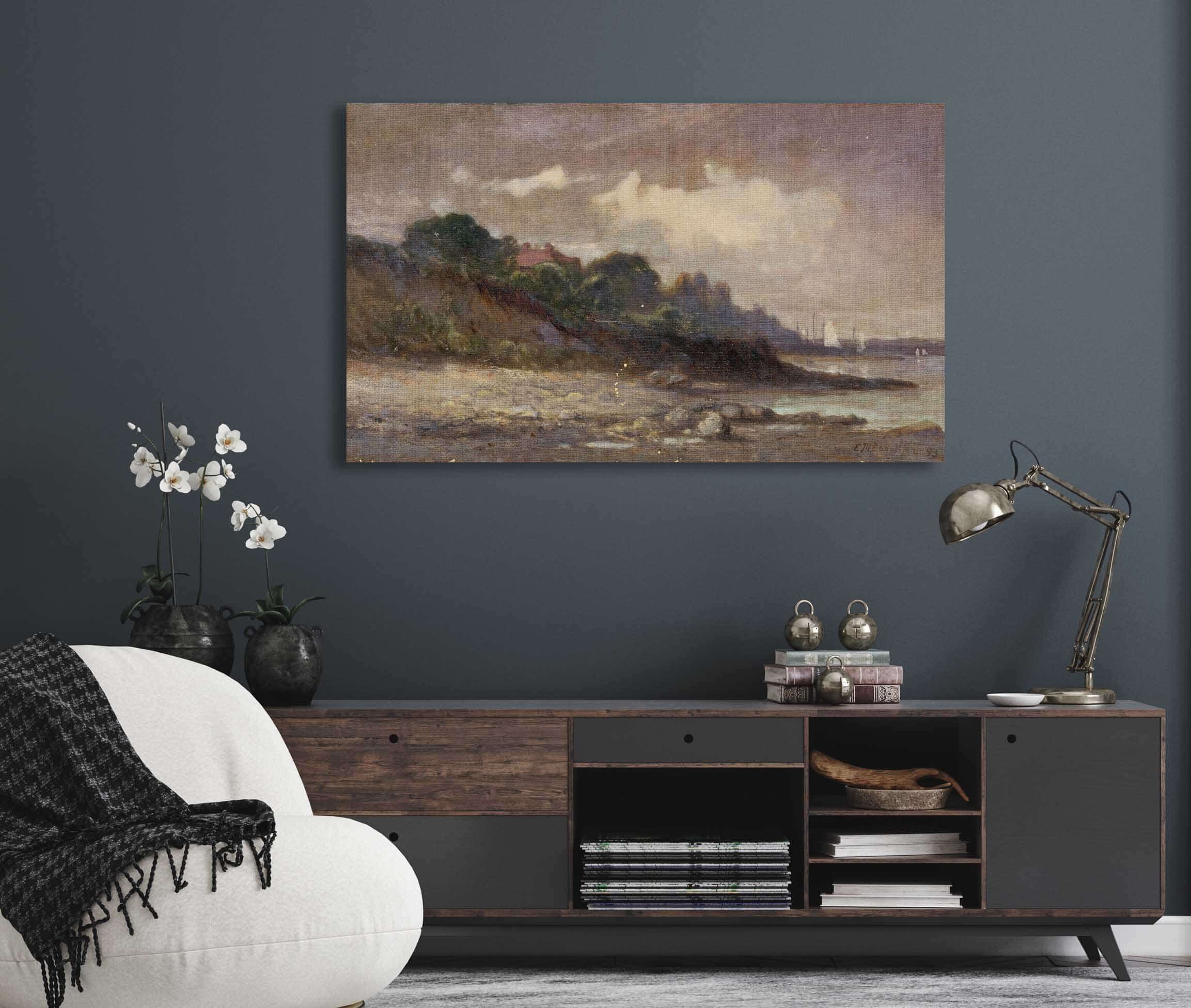 Untitled Shoreline With Sailboats And Roof by Edward Mitchell Bannister
