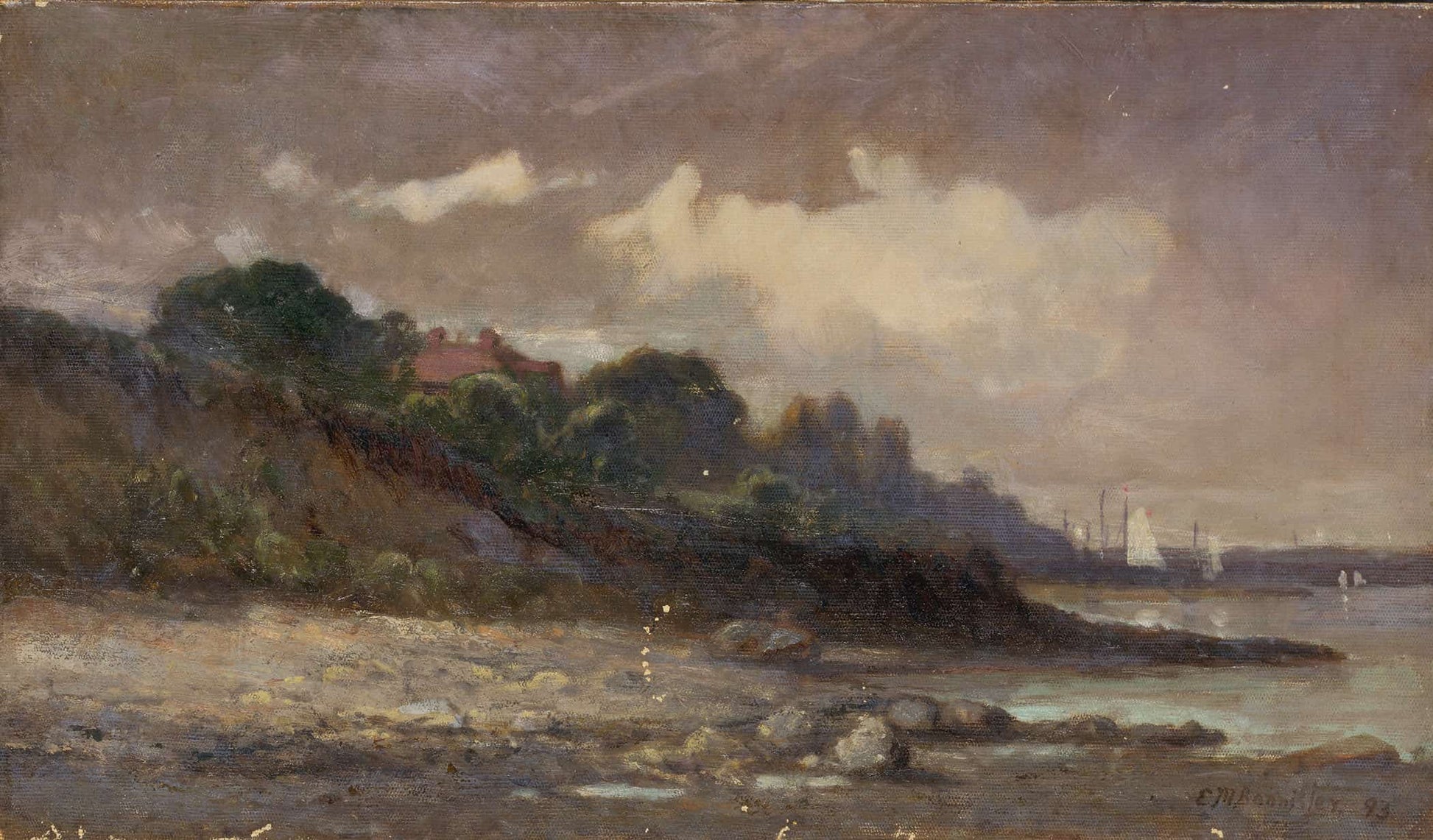 Untitled Shoreline With Sailboats And Roof by Edward Mitchell Bannister