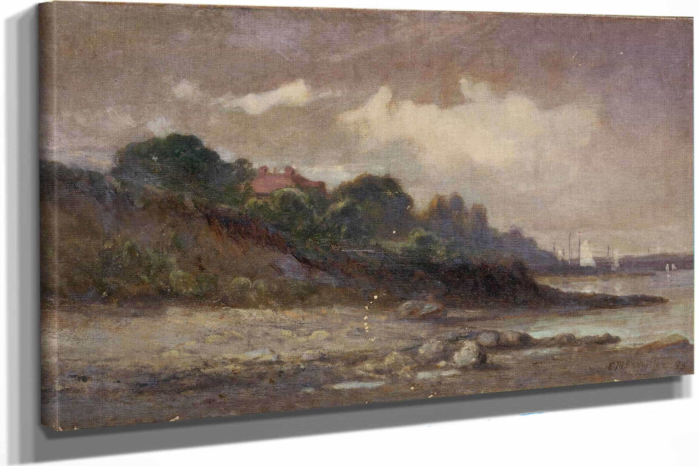 Untitled Shoreline With Sailboats And Roof by Edward Mitchell Bannister