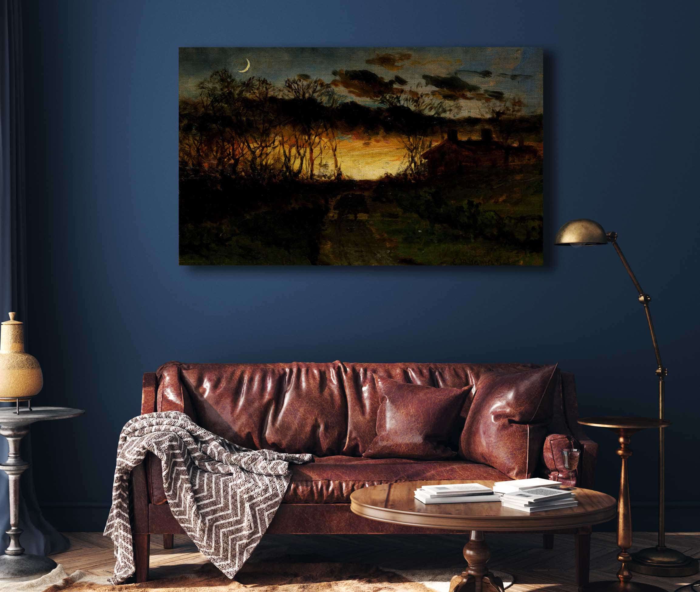 Untitled Sunset With Quarter Moon And Farmhouse by Edward Mitchell Bannister