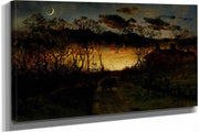 Untitled Sunset With Quarter Moon And Farmhouse by Edward Mitchell Bannister