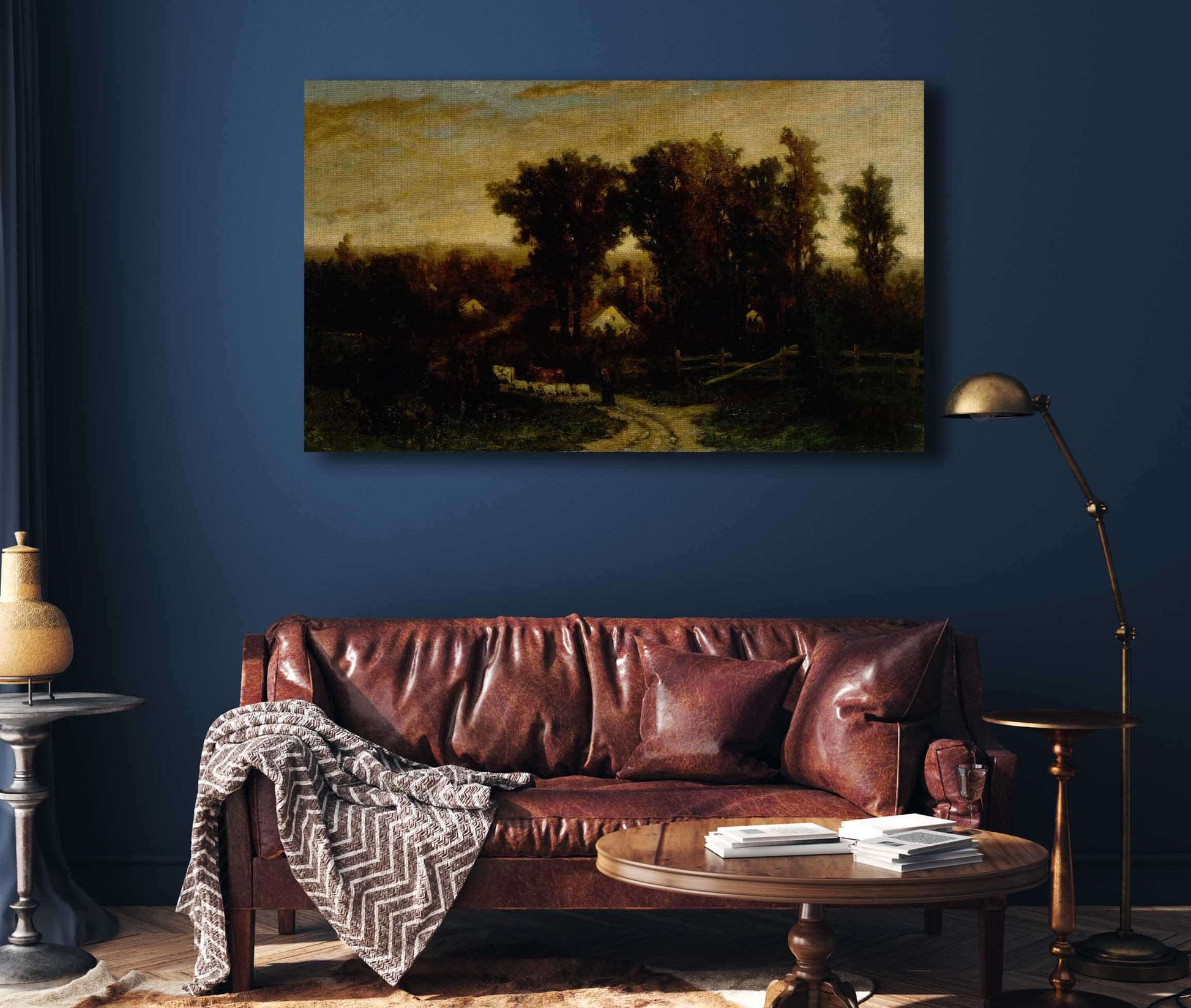 Untitled Woman With Cattle And Sheep At Dusk by Edward Mitchell Bannister