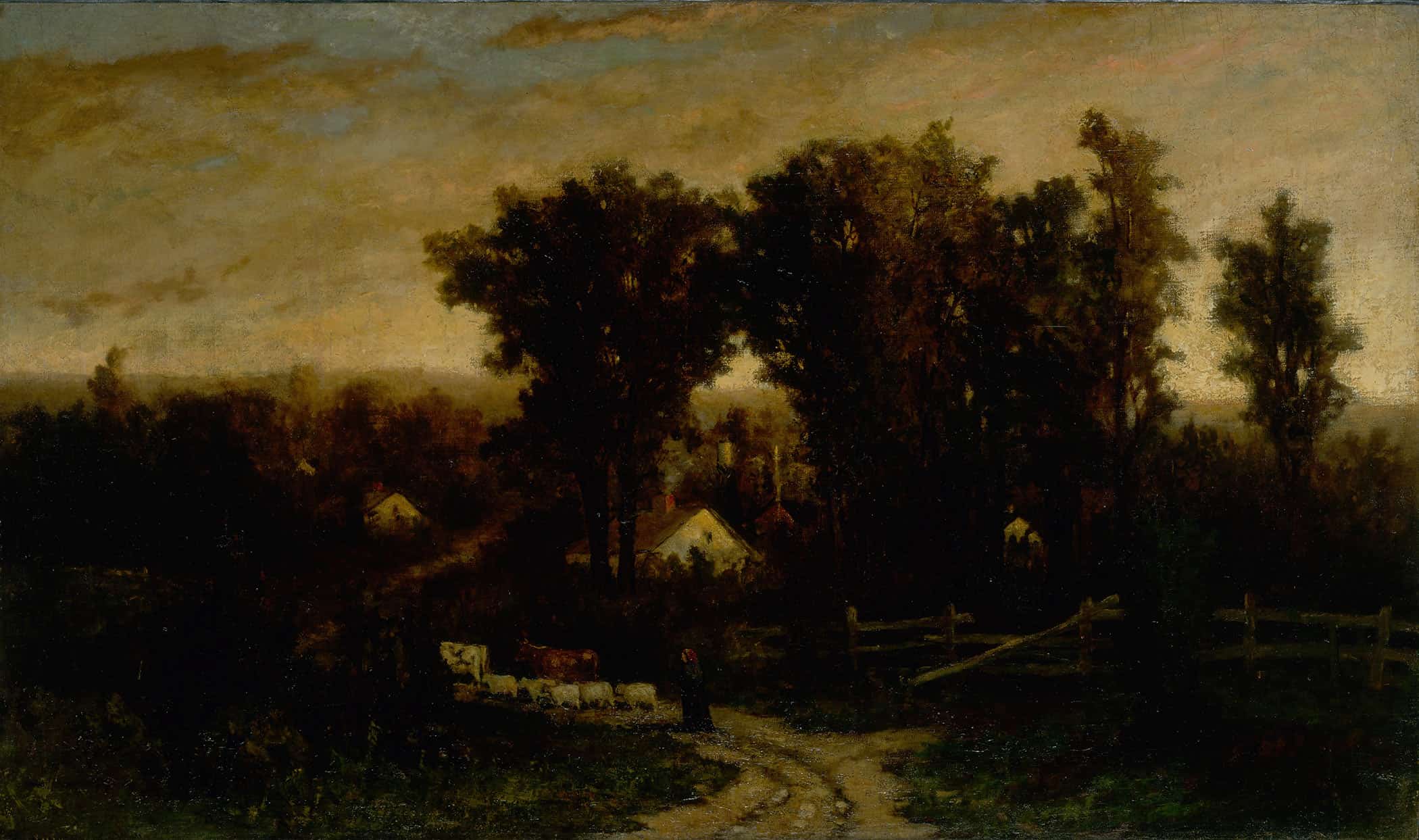 Untitled Woman With Cattle And Sheep At Dusk by Edward Mitchell Bannister