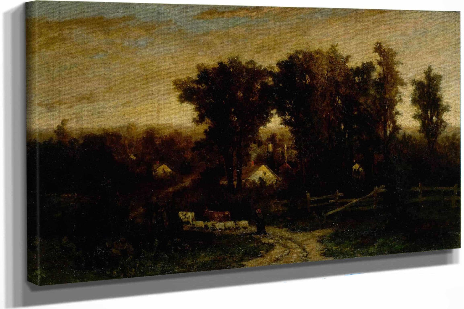 Untitled Woman With Cattle And Sheep At Dusk by Edward Mitchell Bannister