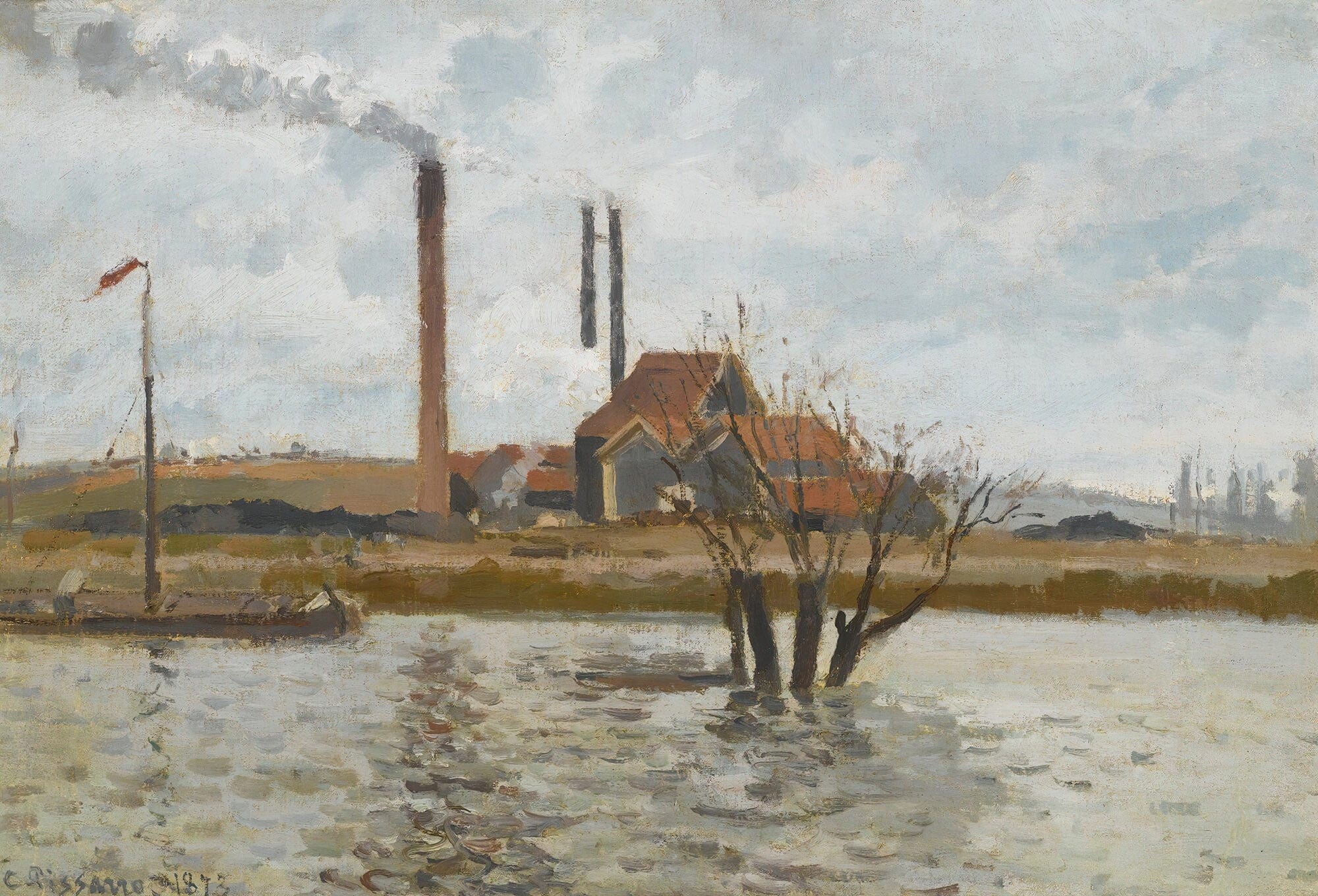 Usine A Saint Ouen Laumone La Crue De Loise by Camille Pissarro
