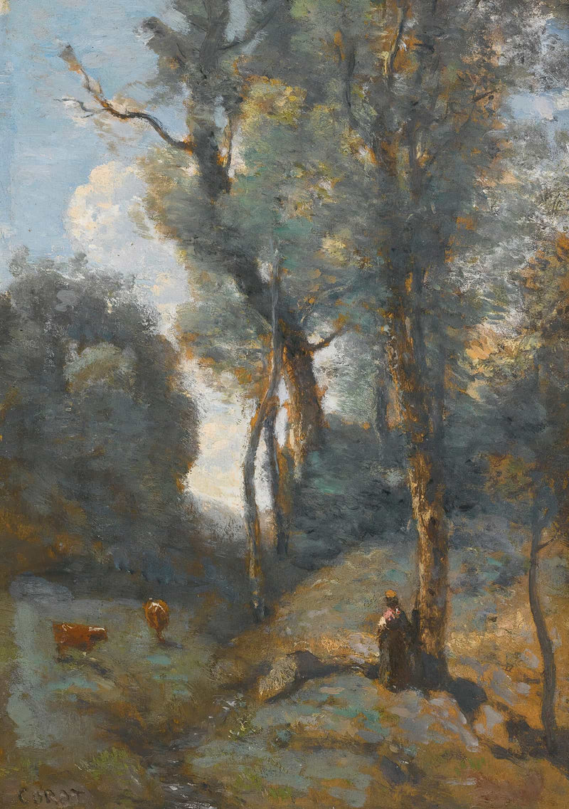 Vachere Sur Un Coteau Boisee by Jean Baptiste Camille Corot