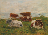 Vaches Au Pre Au Bord De La Me by Eugene Boudin
