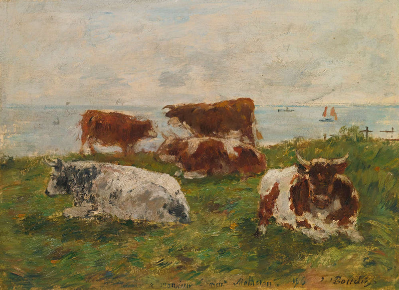 Vaches Au Pre Au Bord De La Me by Eugene Boudin