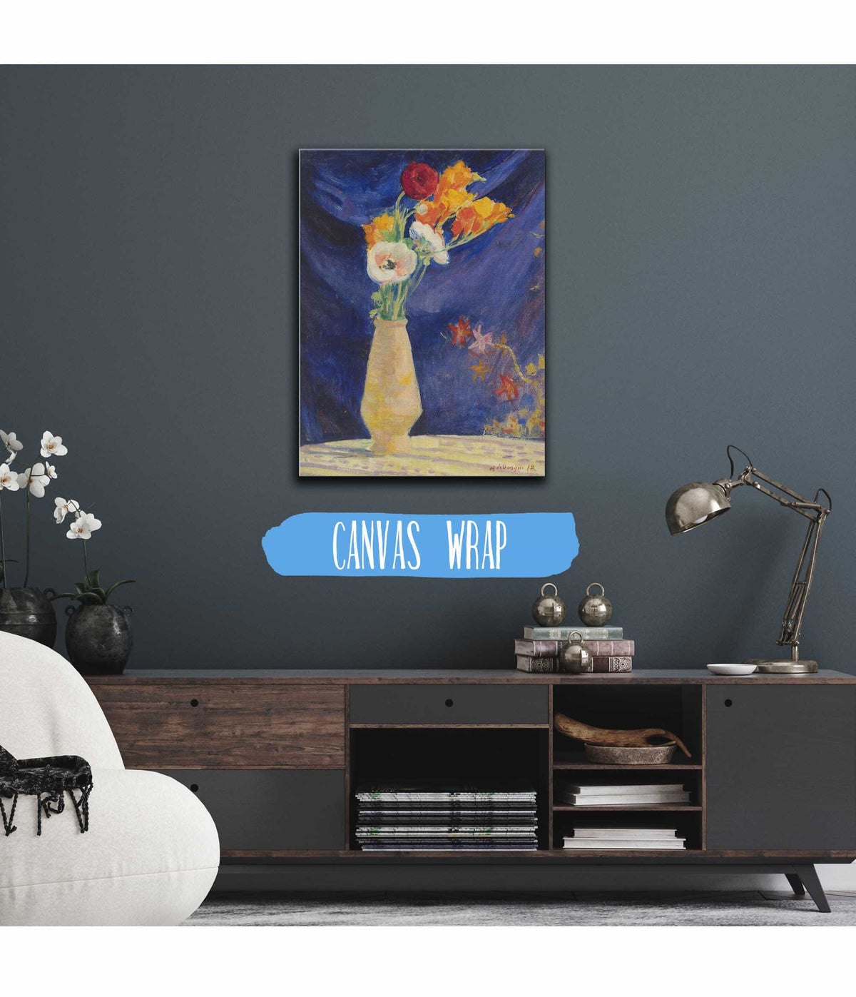 Vase Danemones Sur Fond Bleu by Henri Lebasque