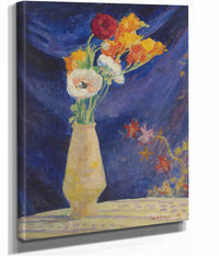 Vase Danemones Sur Fond Bleu by Henri Lebasque