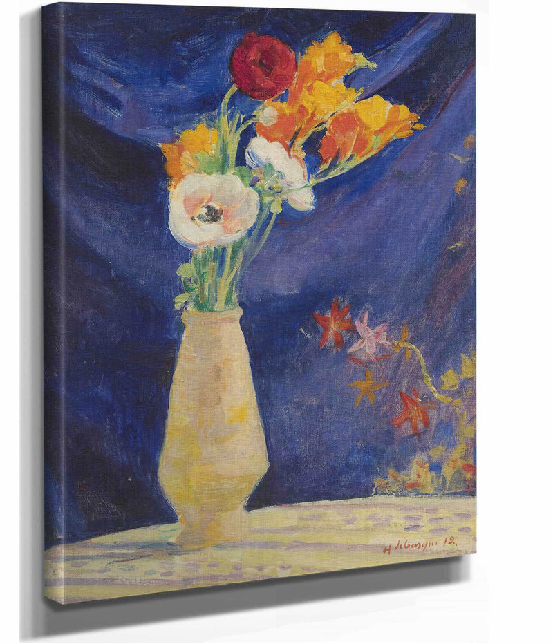 Vase Danemones Sur Fond Bleu by Henri Lebasque