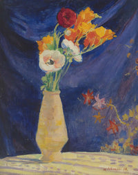 Vase Danemones Sur Fond Bleu by Henri Lebasque