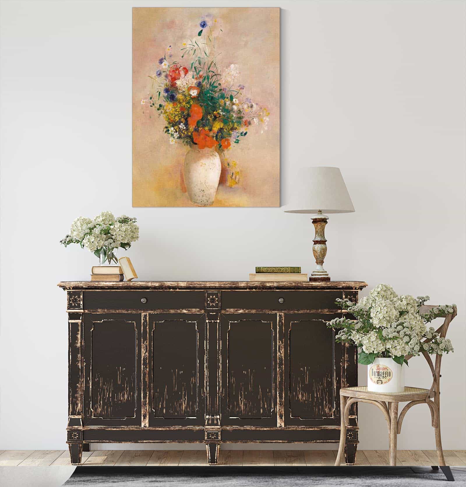 Vase Of Flowers Pink Background by Odilon Redon
