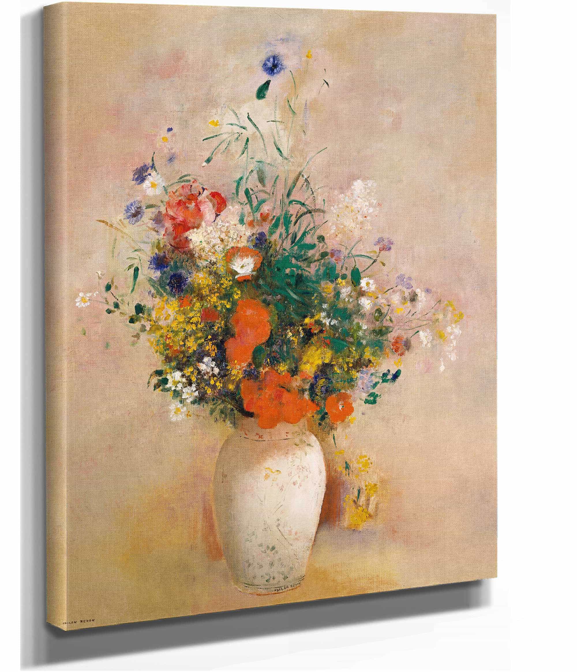 Vase Of Flowers Pink Background by Odilon Redon