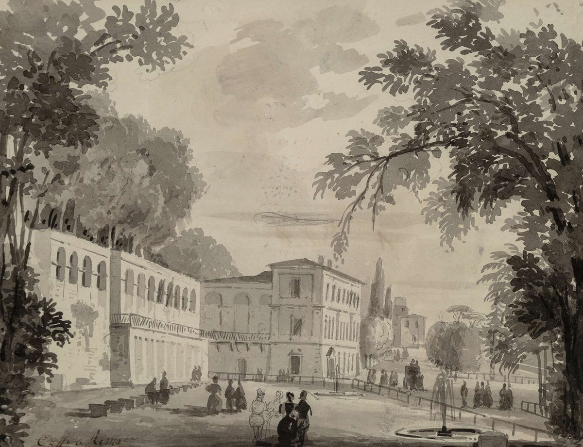 Veduta Of The Aqueduct And Aranciera Of The Villa Borghese Rome by Ippolito Caffi