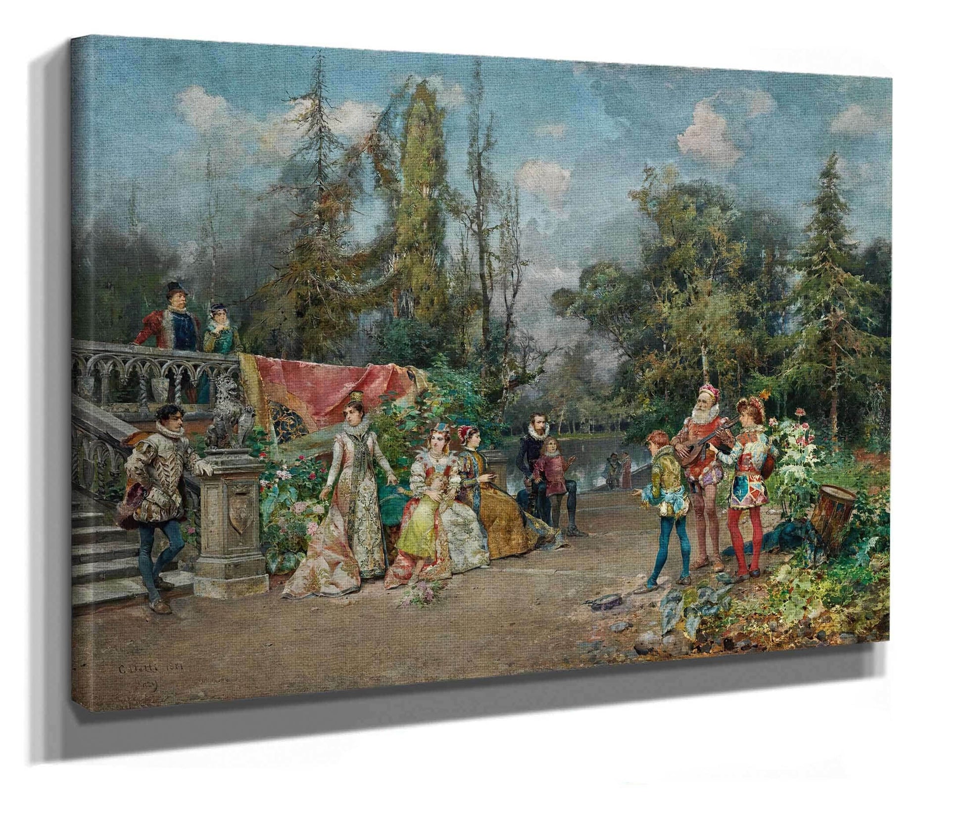 Venetian Court Minstrel Scene by Cesare Auguste Detti