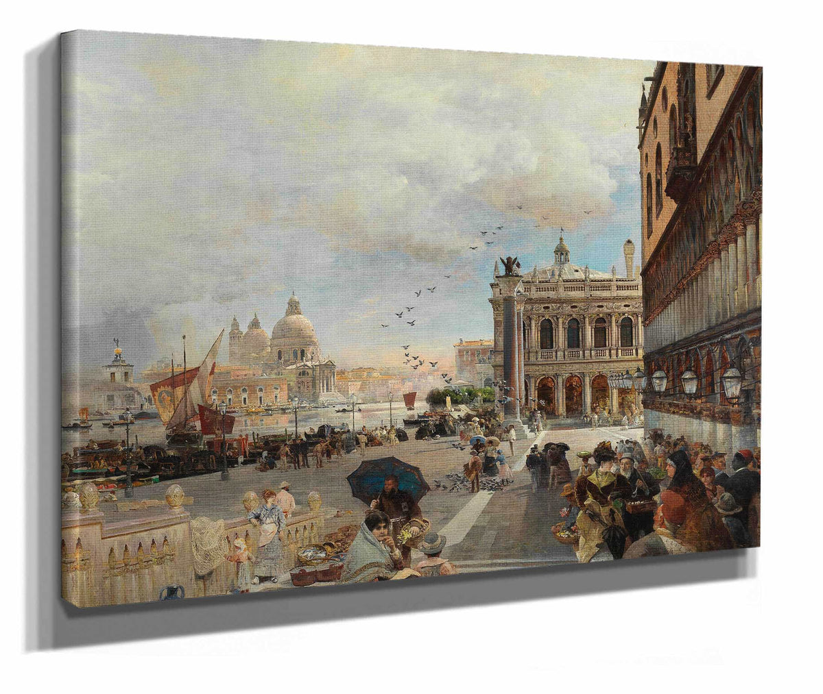 Venice A View Of The Piazzetta With The Biblioteca Marciana by Oswald Achenbach