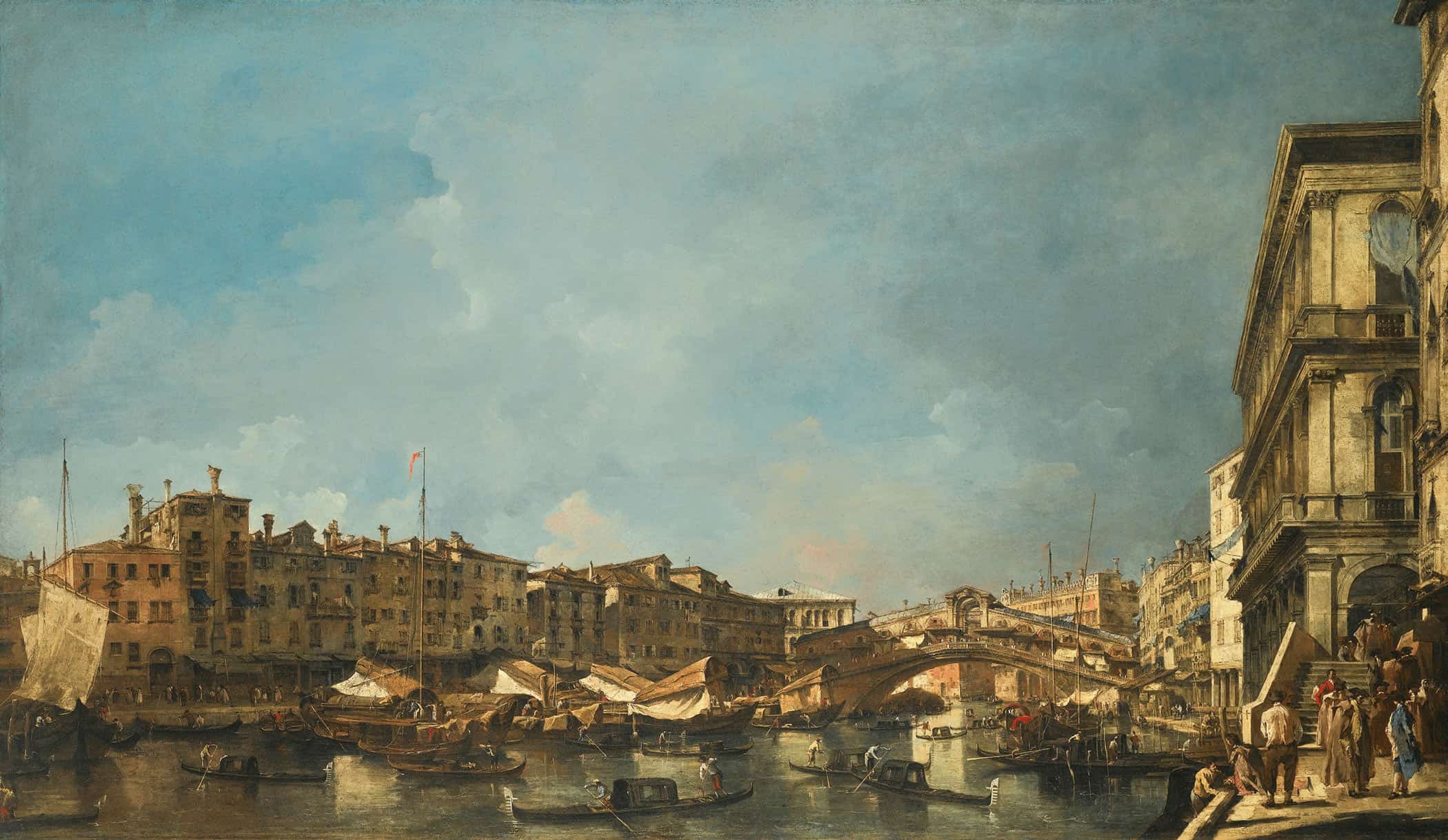 Venice A View Of The Rialto Bridge Looking North From The Fondamenta Del Carbon by Francesco Guardi