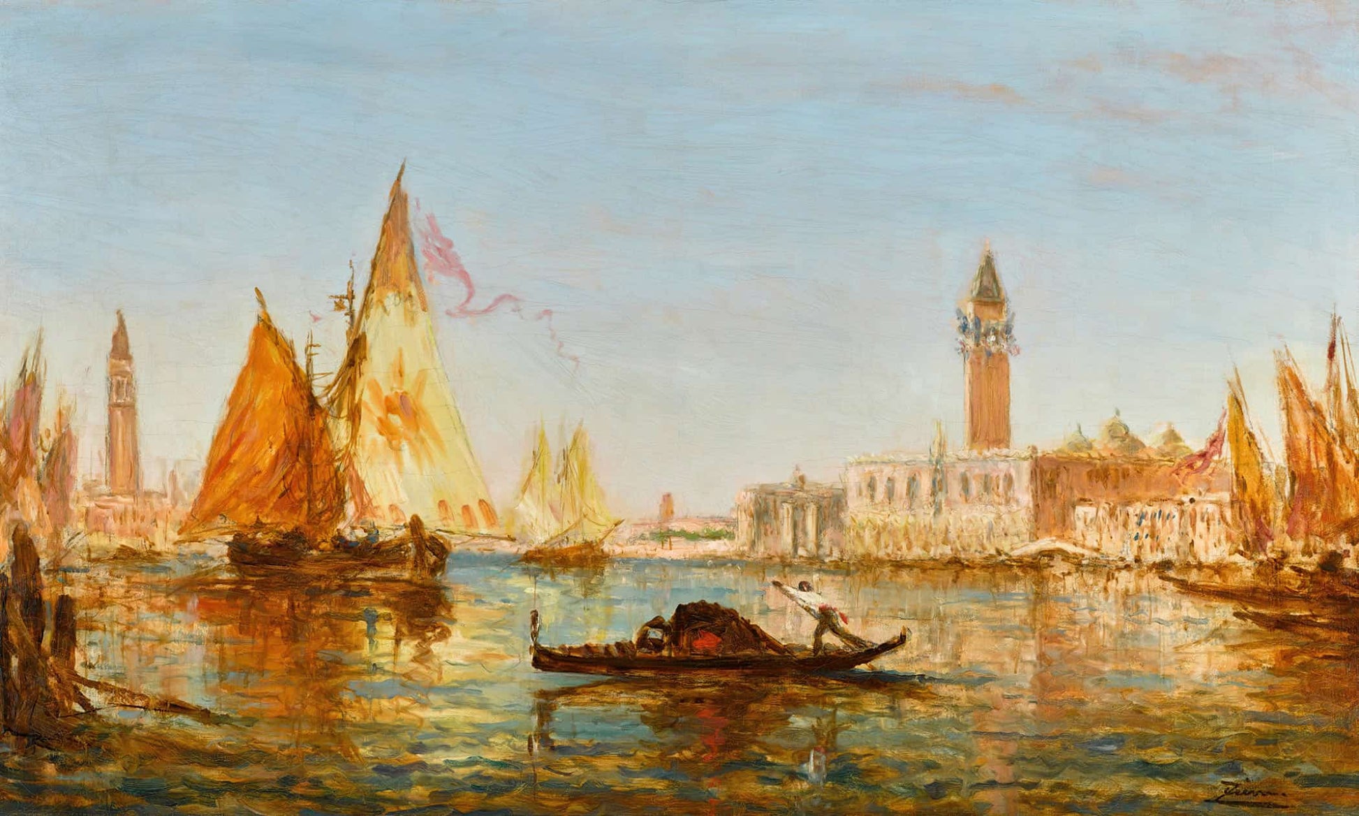 Venise Gondole Et Voiliers Devant Le Palais Des Doges Et San Giorgio Maggiore by Felix Ziem
