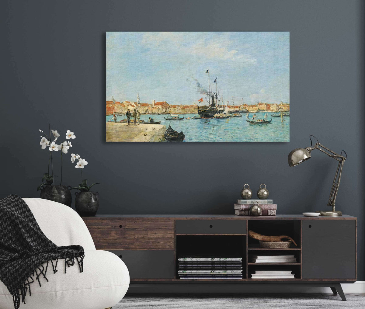 Venise Le Grand Canal Vapeurs Et Gondoles by Eugene Boudin