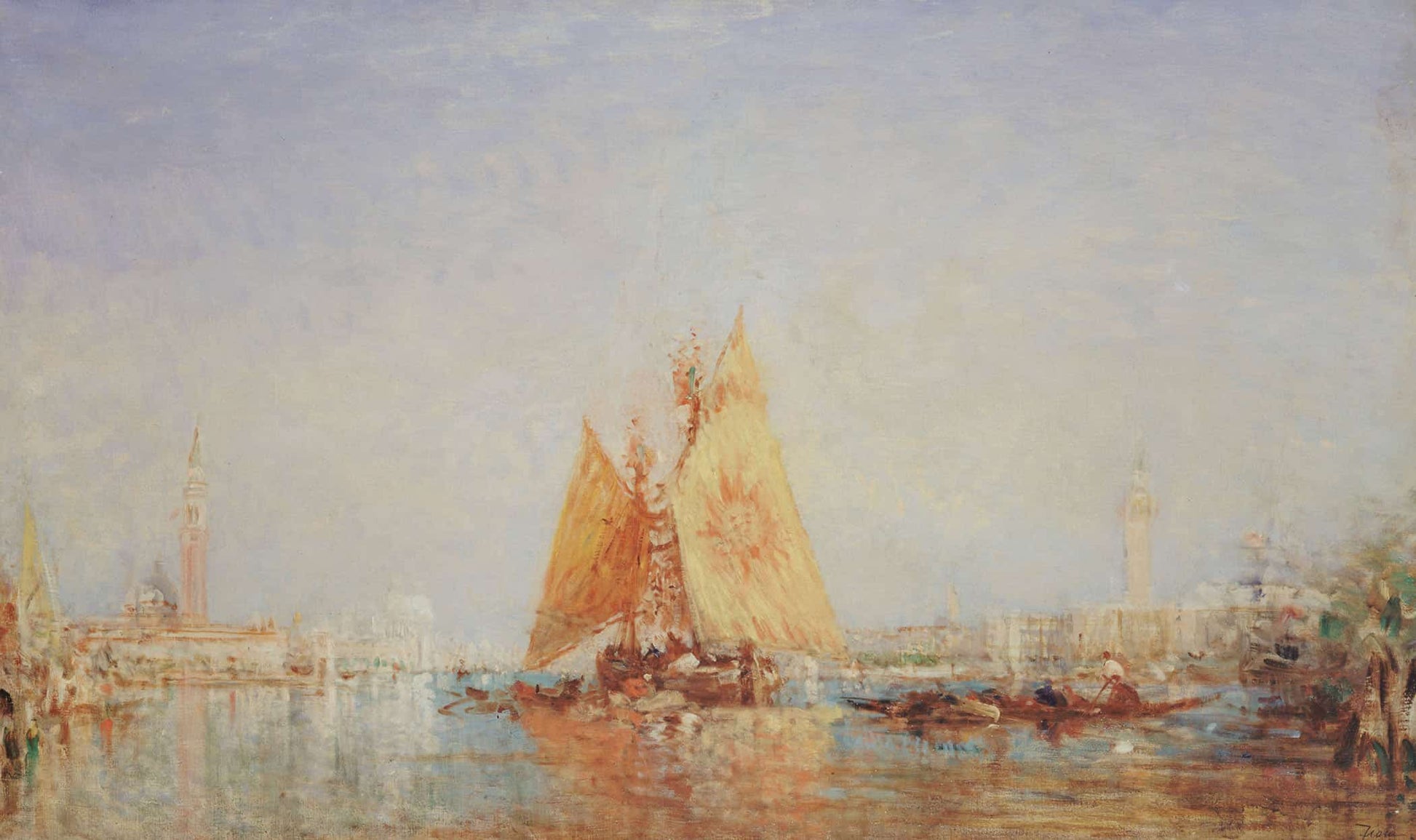 Venise Trabaccolo A La Voile Jaune by Felix Ziem