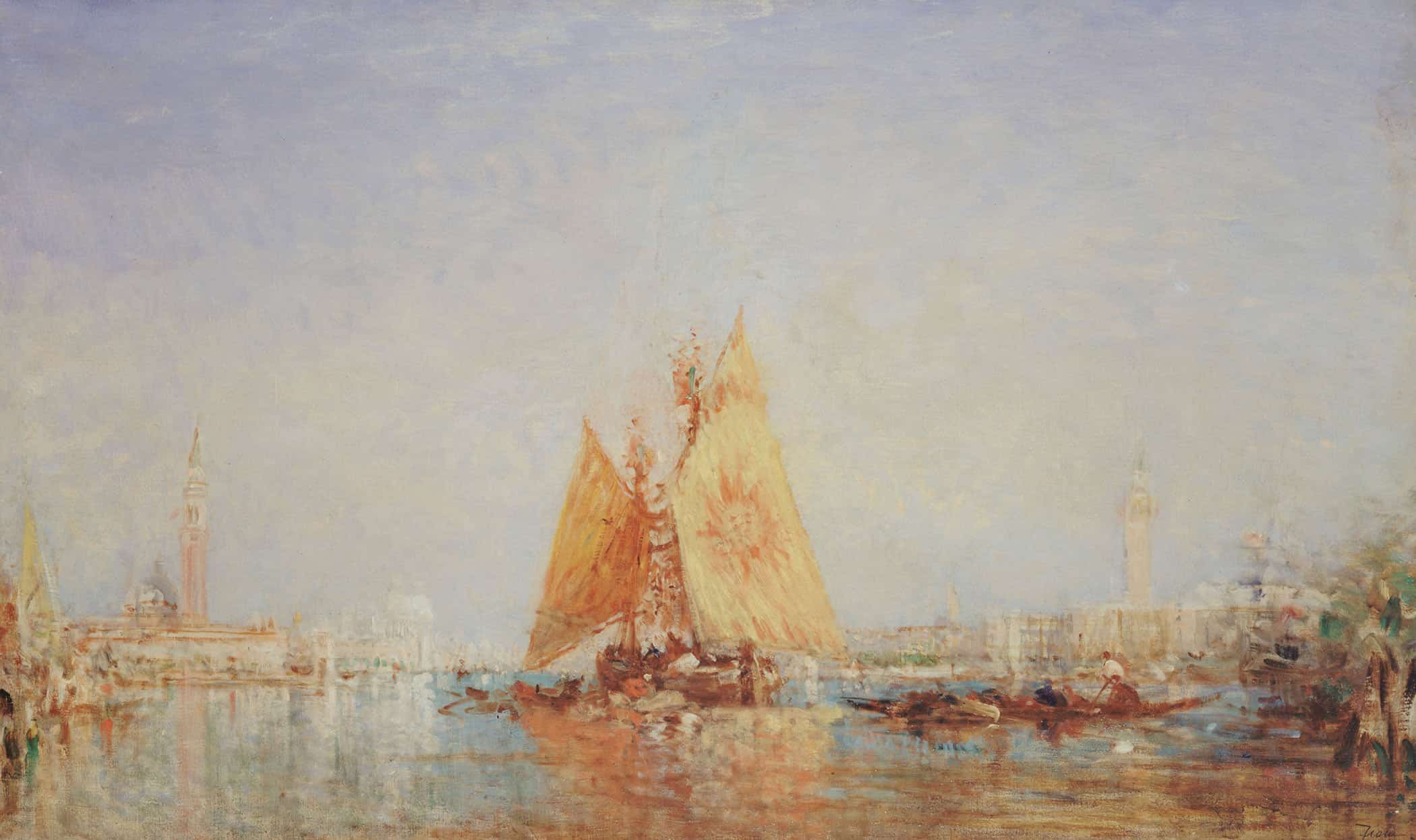 Venise Trabaccolo A La Voile Jaune by Felix Ziem