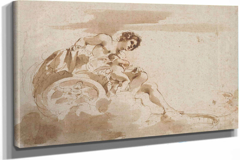 Venus And Cupid In A Chariot by Guercino
