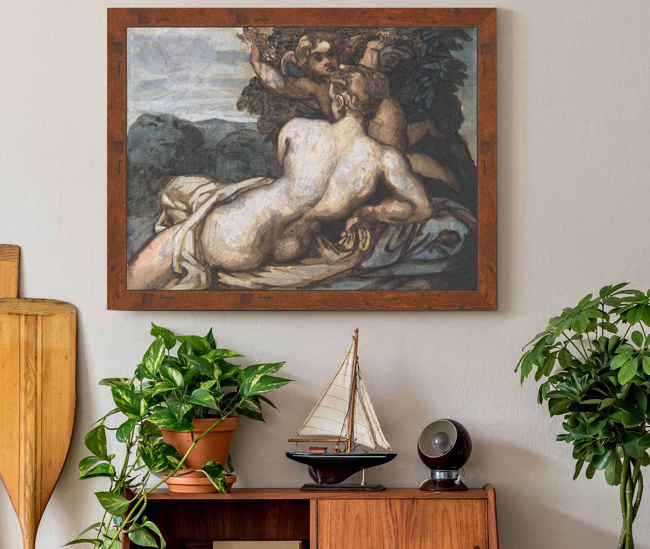 Venus And Cupid In A Landscape After Annibale Carracci  by Theodore Gericault
