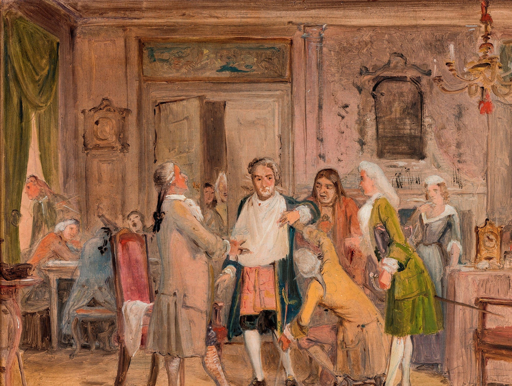 Vielgeschreys Hardships Scene From L Holbergs Den Stundeslose Act Scene Sketch Before by Wilhelm Marstrand