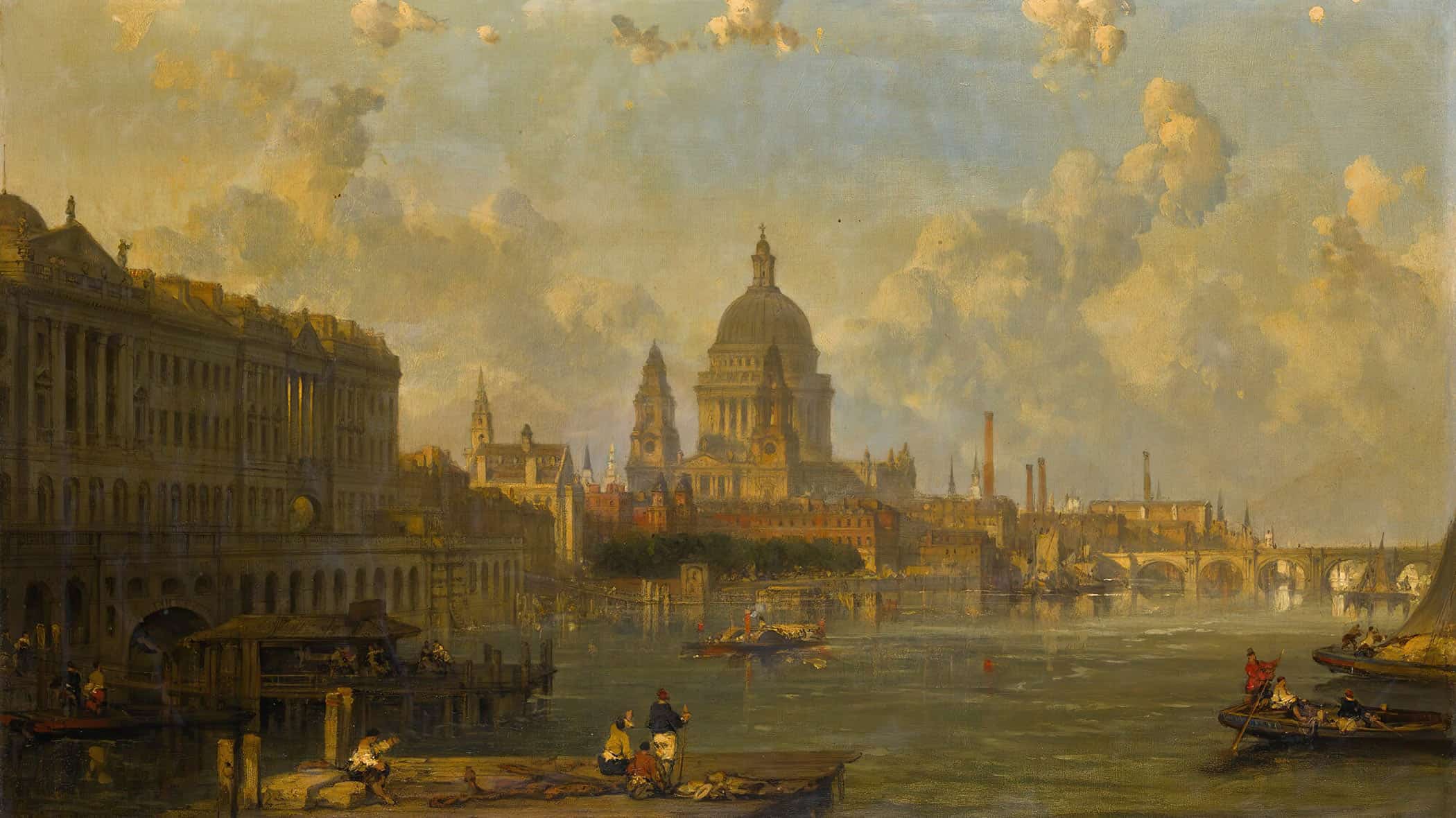 View From Waterloo Bridge Embracing St Pauls Somerset House And Temple by David Roberts